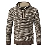 Herren Stehkragen Strickpullover Mode Warm Bequem Stitching Half Zipper Trendy Streetwear Sweater Jumper, khaki, XXXL