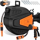 KESSER® Schlauchtrommel 30+2m Schlauchaufroller Wasser | Multi-Handbrause | 180° Schwenkbar | Aufwickelstopper | Wandhalterung | Wand-Schlauchbox | Wasserschlauchtrommel | Gartenschlauch | Orang