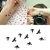 EROSPA® Tattoo-Bogen temporär - Aufkleber Vögel / Birds schwarz 10,5 x 6