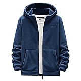 AILIEE Herren Fleecejacke Freizeit Einfarbig Kapuzenmantel Langarm Tasche Kapuzenjacke Reißverschluss Fliegenmantel Freizeit Jacke Mantel Sweatshirt(Blau,5XL)