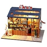 Japanischer Stil Essen und Play Shop Serise Puppenhaus Miniatur mit Möbel DIY Holz Puppenhaus Kit Kreative Zimmer mit LED-Licht (Sakura Sushi)