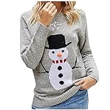 HolAngela Sweater Damen Rundhalsausschnitt Strickpulli Sweater mit Weihnachtsmotiv M