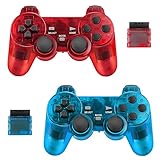 2er-Pack Wireless Controller für Sony PS2 Playstation Achort 2.4G Gamepad Joystick Remote mit Dual Shock Vibration Sensitive Control Wirelless (Klares Blau und klares Rot)