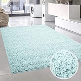 carpet city Shaggy Teppich-Läufer Hochflor Langflor Pastell Einfarbig Modern in Türkis für Wohnzimmer; Größe: 70x140