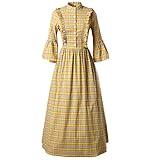 I-Youth Vintage Pioneer Damen Kostüm Lattice Colonial Prairie Kleid Civil War Kleider - Gelb - Larg