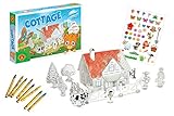 A Alexander 2355 Haus und die Katze, 116 teiliges Bauernhof Set, 3D Puzzle aus 38 Karton Teilen, mit 42 Sticker, 8 Wachsmalstiften, Farm zum Basteln und Malen, für Kinder ab 5 J