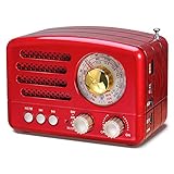 PRUNUS J-160 AM/FM/SW Retro Radio mit Bluetooth, Nostalgie Radio Klein mit 1800mAh Wiederaufladbare Batterie, Kleines Radio Weltempfänger Radio Unterstützt USB/TF/Aux Funktion.(Rot)