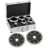Diamant Bohrkronen Set M14 6-Teiliges, Ø20/35/40/45/50/68mm Fliesenbohrkrone + 2 Diamant-Trennscheiben Fliese Fliesentrennscheibe 125mm für Winkelschleifer (Für Fliesen, Keramik,etc.)