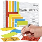 75 Magnetstreifen 60 x 20mm beschreibbar | Magnete für Whiteboards, Kühlschränke, Magnettafeln & metallische Oberflächen | inkl. Stift & Radierer | Bunte Magnetschilder zum B