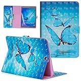 UUcovers Folio Wallet für Samsung Galaxy Tab S2 9.7 Tablet Hülle (SM-T810/T815/T813), Slim Stand PU Leder Leicht Flip Cover Magnetverschluss Schale mit Kartenschlitzen Halter Tasche Blau Schmetterling