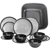 Melamin Geschirr für 4 Personen in Grau Granit-Optik 13 Teile - mit Waschschüssel - mit je 4 großen Teller, 4 Dessertteller, 4 Schälchen - sehr robust dickwandig - farbecht - modernes Desig