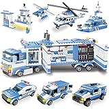 WYSWYG City Polizei Spielzeug Bausteine, 1042 Teile 8 in 1 Polizeistation Set mit Polizeiauto & Hubschrauber,STEM Lernspielzeug für Kinder ab 6 7 + Jahren,Kompatibles Bausteine Set (Blau)