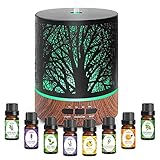 Ultraschall Aroma Ätherische Öle Diffuser: 300ml Luft Diffusor mit Öl Set Elektrisch Aromatherapie Vernebler Eisenhandwerk Leise Cool Mist Duft Luftbefeuchter mit LED Licht Schlafzimmer Wohnung Bü