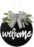 Alnicov Willkommenskranzschild Haustür-Willkommenskränze Holzschild für Bauernhaus-Veranda Willkommensschild Haustür-Dekoration (Bogenstil)