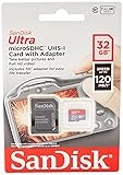 SanDisk Ultra 32 GB microSDHC Speicherkarte + SD-Adapter mit A1 App-Leistung bis zu 120 MB/s, Klasse 10, UHS-I