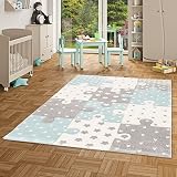 Pergamon Kinder Teppich Maui Kids Puzzle Karo Blau in 5 Größ