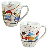 P:os 68887 - Kaffeebecher im Mainzelmännchen Design, 2er Set im Geschenkkarton, Fassungsvermögen ca. 320 ml, bauchig, erhältlich in 2 Ausführung