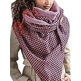 Damen Schal Dreiecksschal Groß Elegant Bunt Feder Drucken Button Knopf Dreieckstuch Weich Warme Herbstschal Winterschal Karo Tartan Streifen Herbstschal Halstücher Cape Scarf Lätzchen Dreieck