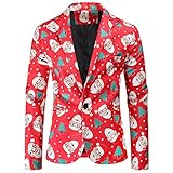 Herren Sakko Bunter Slim Fit Boho Muster Casual Blazer Smoking FüR Party Rot Weihnachts Blazer Mantel Herren Winter Weihnachtsfeier C