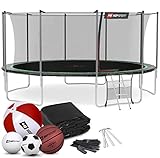 Hop-Sport Trampolin Outdoor Ø 366 cm – Gartentrampolin Komplettset mit stabilen U-Beinen, innenliegendem Netz, Sprungtuch und Leiter sowie Extra-Zubehör, schwarz/grü