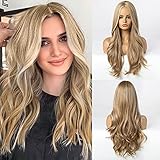 HAIRCUBE Lange blond Perücke für Frauen, Natürliches gewelltes lockiges Haar Mittelteil Perücken, Party Cosplay Täglicher Geb