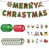 skopers Weihnachtsballon-Set Weihnachtsbanner-Kuchen-Einsatz-Karten Latex-Luftballons-Kit für Heimtextilien Xmas Party Decor R