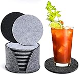 Moseem Untersetzer Gläser 12er Set, Filz Untersetzer für Gläser(6 Schwarz+6 Grau) Glasuntersetzer-Set mit Aufbewahrungsbox für Gläser,Heiße Tassen,Töpfe,T