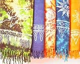 Sarong STAMPBATIK, Pareo, Hüfttuch, Wickel-Rock, Strandtuch, Gelb, Orange, Blau, Türkis, Rot und Hellgrün (Blau)