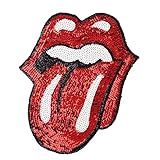 Wzong Große rote Lippenflecken Zunge Aufnäher Mundflecken Lippen bestickte Pailletten Lippen Punk Patches zum Kleidung Jeans T-Shirt DIY Motivapplik