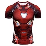 HOOLAZA Iron Man Series Avengers Männer Kurzarm Kompression T Shirt Herren Joggen Motion Rot Red Short Shirt Herren Fitness Gym Beim Training T-Shirt XL