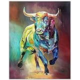 Abstrakte bunte Stier auf Leinwand, Wandgemälde, Tiere, Kunstdrucke, Poster, Wohnzimmer, Dekoration, Gemälde an der Wand, Heimdekoration, rahmenlos, 50 x 70