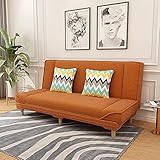 AIMIMO 2 Sitzer Schlafsofa,Verstellbar Rückenlehne Sofa mit Schlaffunktion,Praktisches Couch mit 2 Kissen,Farbauswahl Klappsofa Bettsofa Bettfunktion,für Kleine Wohnung Jugendzimmer (Orange)