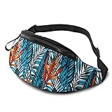 Modische Bauchtasche mit Hundepfotenabdrucken, lässige Hüfttasche für Reisen, Radfahren, Laufen, Outdoor-Sport, Blaues Blatt, Einheitsgröße,