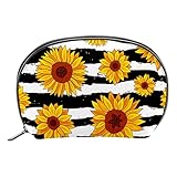 Sonnenblumen gestreift Kosmetische Make-up Taschen Reisetaschen Tragbare Make-up Organizer Tasche Geldbörse Handtasche mit Reiß