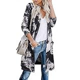 Manygood Damen Strickjacke Mittlerer und langer Mantel Langarm Bedruckte Strickjacken Damen 2021 Open Front Sweater Dünne Mäntel Jacken, Grau 03, XX-Larg