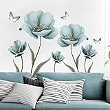 WSLWJH Wandtattoo Wandbild Große Nordische Blaue Blumen Schmetterling 3D Wandaufkleber Wohnkultur Schlafzimmer Wohnzimmer Dekoration Wandtattoos Pvc Kunstwandb