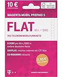 Telekom MagentaMobil Prepaid S SIM-Karte ohne Vertragsbindung I Flat (Min, SMS) ins Telekom Mobilfunknetz & EU-Roaming I Surfen mit LTE Max per Dayflat (50 MB) für 1,49EUR/24h I 10 EUR Startguthab