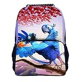 40,6 cm Schulter-Rucksack mit blauen Federn, Papageien, Schulrucksack für Jungen, Nylon-Rucksäcke für Mittelschule, verstellbare Schulter, w