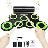 AUKUYEE Elektronisches Schlagzeug Drum Set,Roll Up Drum Übungspad Midi Drum Kit Kompatibel mit Roland Games,7 Silizium Pads, Eingebaute Lautsprecher mit Drumsticks Unterstützt USB MIDI,Kinder Anfäng