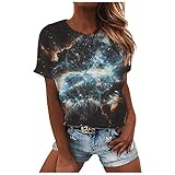 Tshirt Damen Sommer Kurzarm Blusen T-Shirt Loose Oversize Shirt Einfarbig Casual Vintage 3D Pusteblume Bedruckt Asymmetrisch Oberteile Top Teenager Mädchen mit Motiv Frauen Blumendruck T S