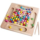 Brettspiel mit Kugeln, Holz Clip Perlen Spiel Puzzle Board, Montessori Brettspiel Matching Spiel, Holzspielzeug, Go Spiele Set für Kinder, Montessori Vorschule Spielzeug für Jungen und M