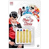 Widmann 50001 - Make Up Stifte Set, 11 ml, Schwarz, Blau, Rot, Gelb, Weiß, Schminke, Mottoparty, Karneval, Hallow