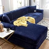 Jonist Dicke Sofabezüge 1/2/3 Sitzer Samt L-Form Sofa Schonbezug Easy Fit Stretch Elastischer Stoff Sofa Couch Möbel Protector-4-Sitzer (235-300cm) -Tibetanisch b