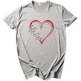 Valentinsshirt Damen Herren Sweatshirt Herz Drucken Tshirt Casual Valentinstag Print T Shirts Freizeit Couple Tee Kurzarm Shirts Valentinstag Blouse Valentine'S Day Oberteile S