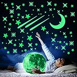 Leuchtsterne selbstklebend, 490 STÜCKE Leuchtsticker, Mond Sterne Punkte Planeten Aufkleber für Wand-Decken-Aufkleber, Realistische Glow-Wand-Aufkleber für Kindergarten Baby