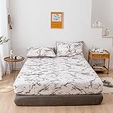 Spannbettlaken Marmor 180x200cm Weiß Grau Anthrazit Braun Marmor Optik Muster Spannbetttuch Microfaser Bettlaken Marmoriert für bis 25-30 cm M