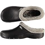 Trachten-Dirndl-More Herren Clogs & Pantoletten schwarz Gartenschuhe mit Fell und glatter Sohle (schwarz, Numeric_41)