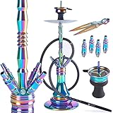 ORACLE HOOKAH® Rainbow Shisha Set Regenbogen - 72cm Edelstahl Shisha 4 Anschlüsse mit Zubehör wie Schlauch Kopf Alu Mundstück (Shisha Set inkl. 2 Schläuche + 2 Mundstücke)