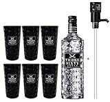 Three Sixty Vodka 3L (37,5% Vol) + Pumpe + 6x Black Longdrink Gläser eckig schwarz -[Enthält Sulfite]