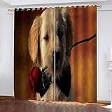 TTBBBB 3D Drucken Verdunkelungsvorhang Rote Blume Welpe B 183 x H 160 cm Junge ​mit Mädchen Schlafzimmer Wohnzimmer Kinderzimmer - 3D Digitaldruck mit Ösen Thermo Vorhang